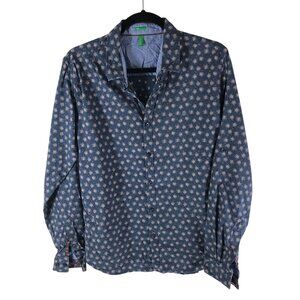 United Colors of Benneton Mens Button Down Shirt Floral Print Slim Cotton Blue M